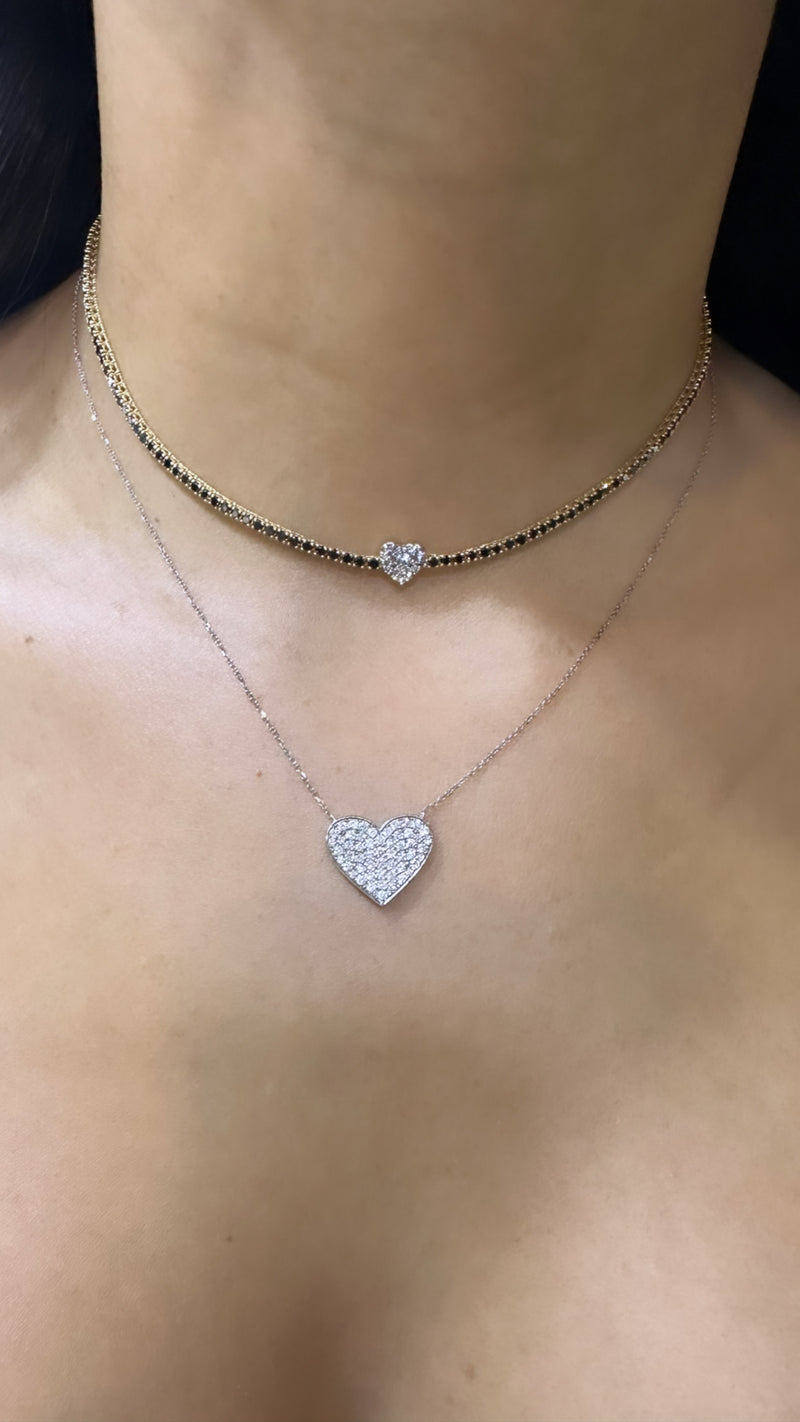 Tennis Choker Rose Gold and Black Diamonds with Diamond heart Pendant