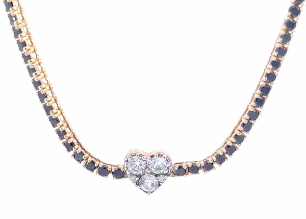 Tennis Choker Rose Gold and Black Diamonds with Diamond heart Pendant