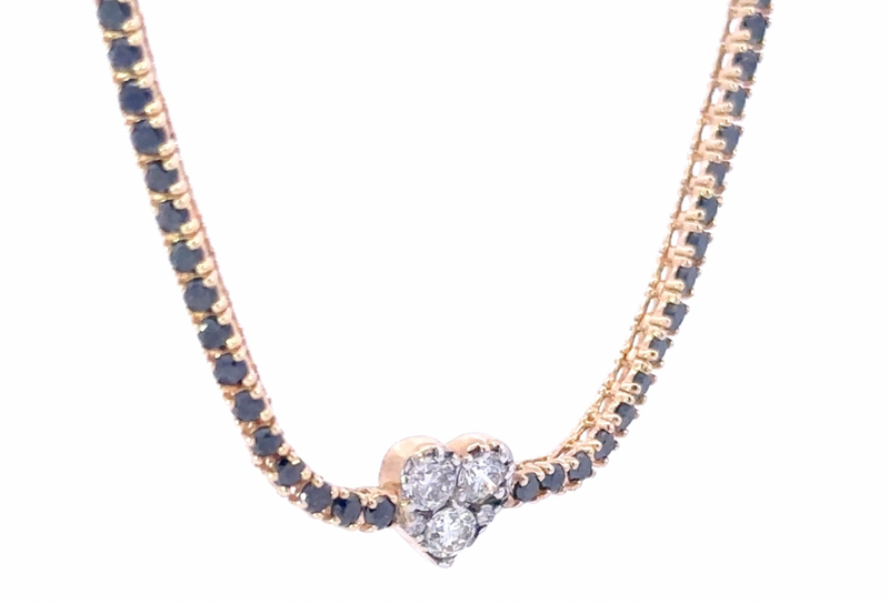 Tennis Choker Rose Gold and Black Diamonds with Diamond heart Pendant