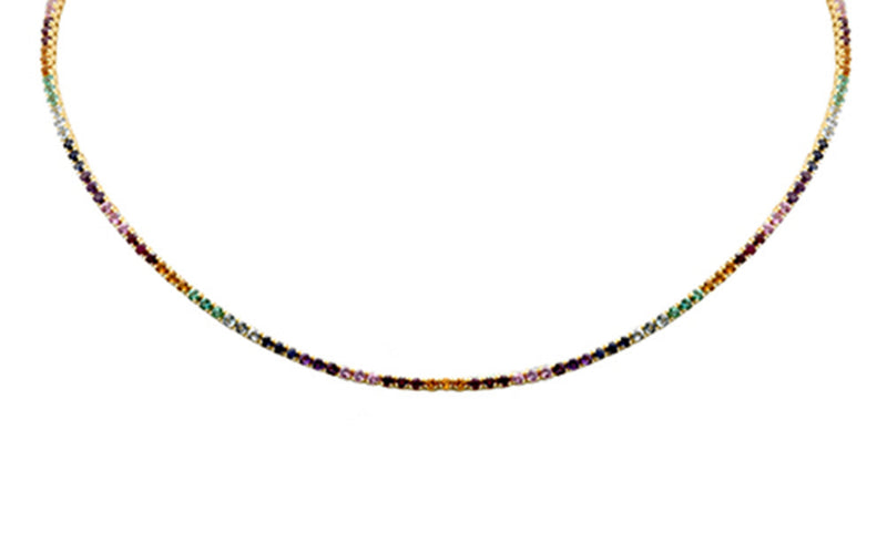 Yellow Gold Multi Color Gemstone Tennis Necklace