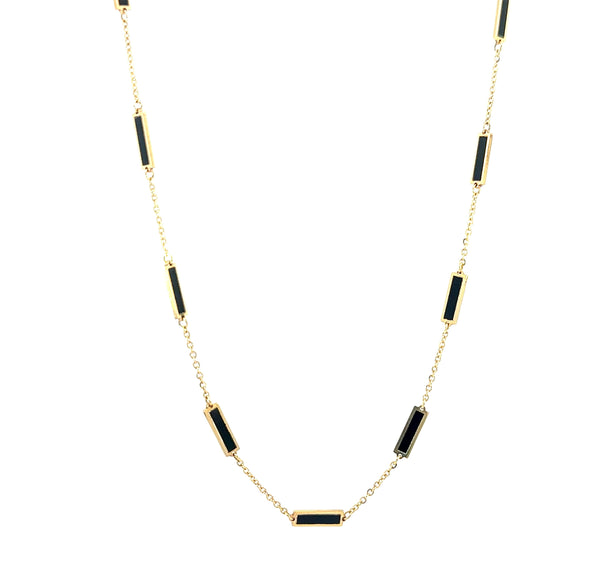 Yellow Gold Black Rectangle Necklace