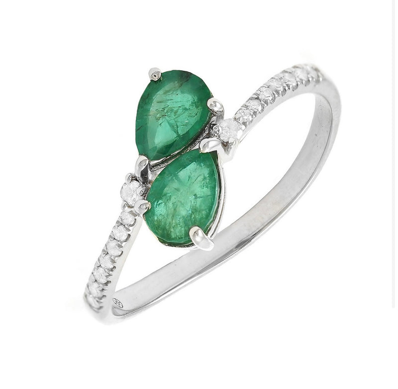 Twin Pears Emerald Ring