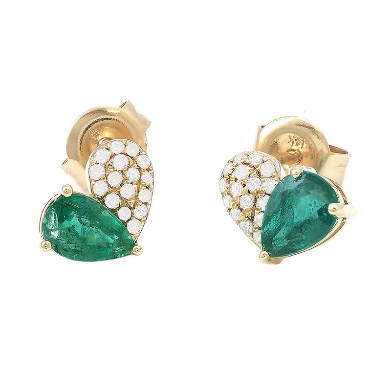 Heart Diamond And Emerald Earring