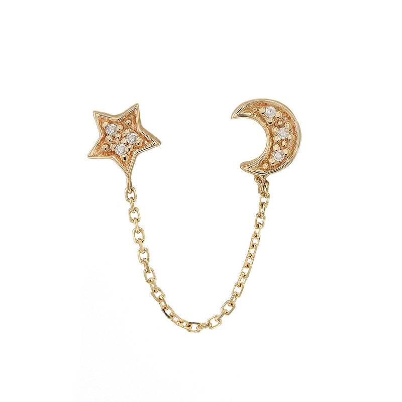 Moon and Star Connecting Diamond Earring