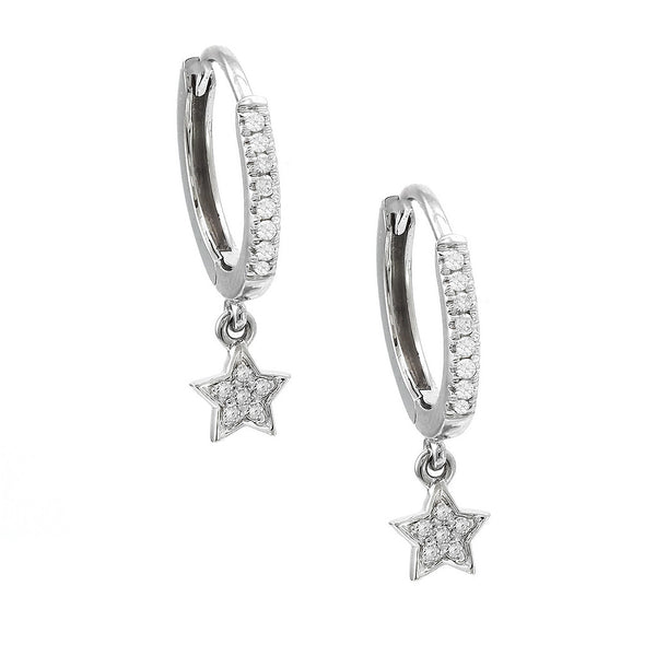 White Gold Star hoop Earrings