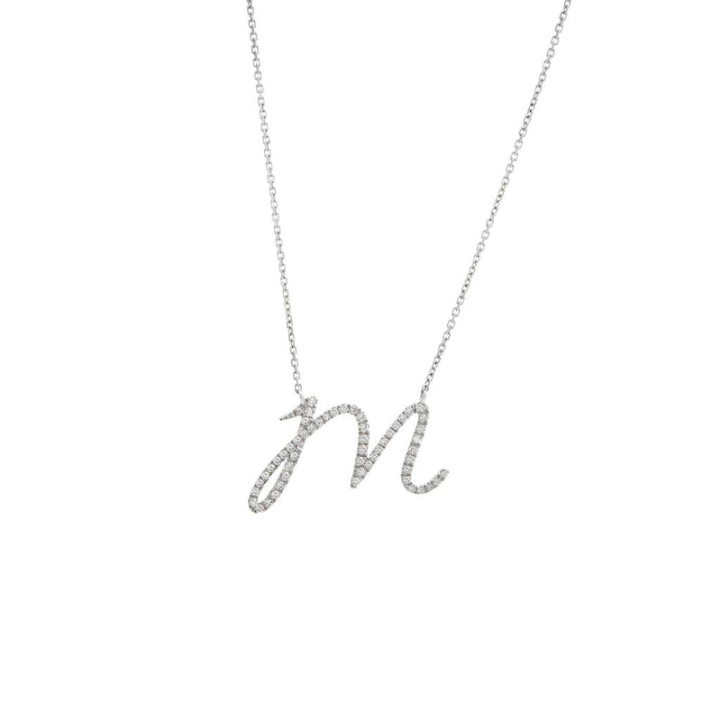 Cursive White Gold Initial Diamond Necklace