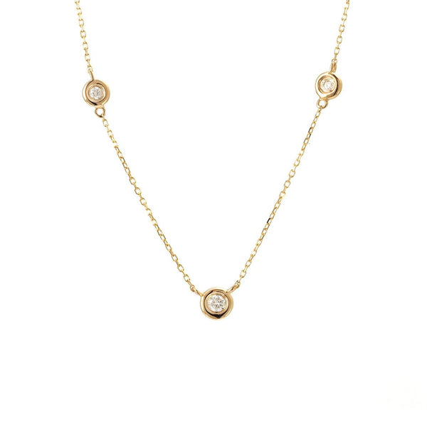 Yellow Gold Round Bezel Diamond Necklace