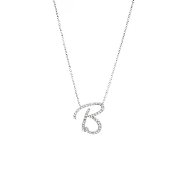 Cursive White Gold Initial Diamond Necklace