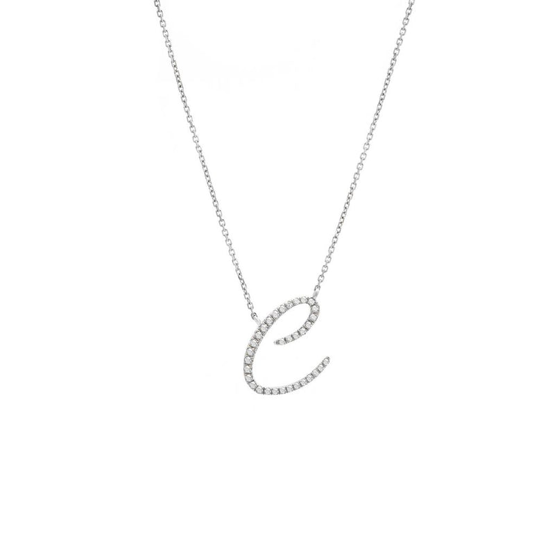 Cursive White Gold Initial Diamond Necklace