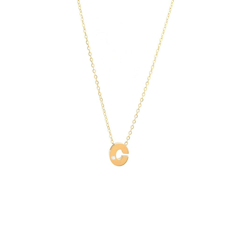 Yellow Gold Round Initial Necklace