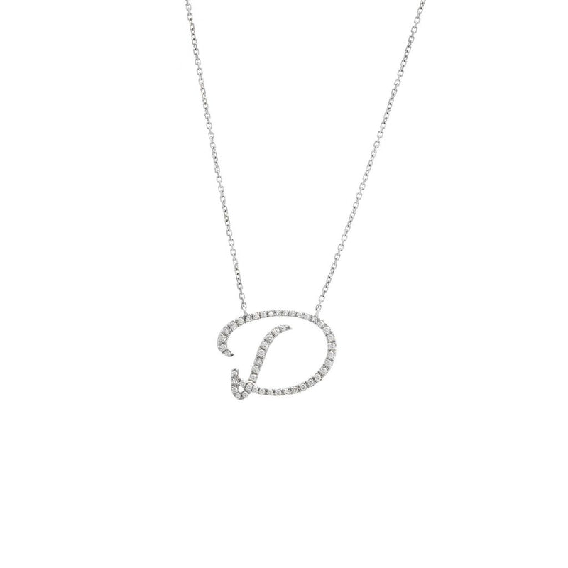 Cursive White Gold Initial Diamond Necklace