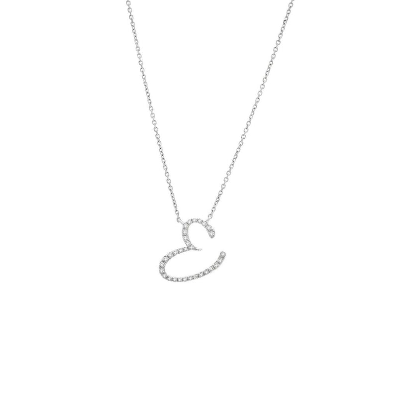 Cursive White Gold Initial Diamond Necklace