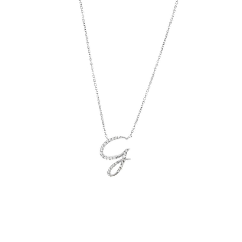 Cursive White Gold Initial Diamond Necklace