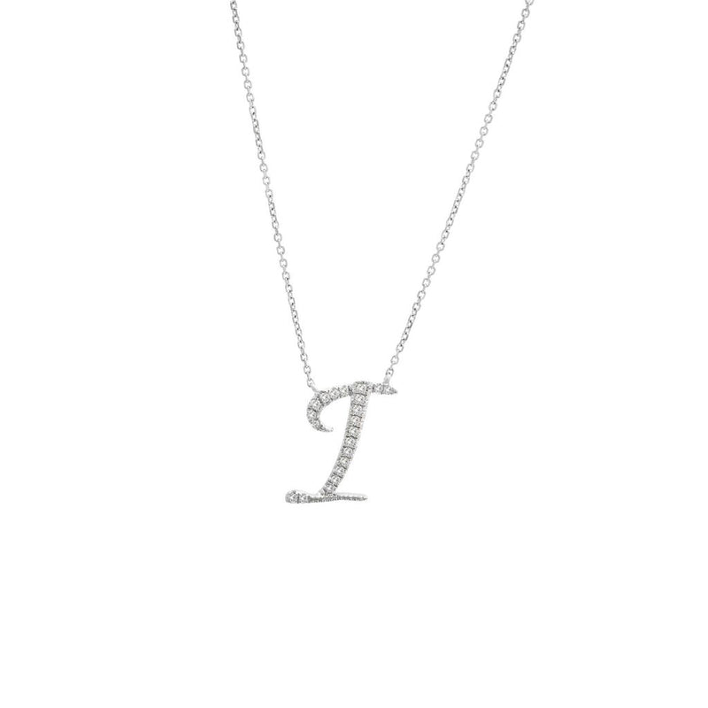 Cursive White Gold Initial Diamond Necklace