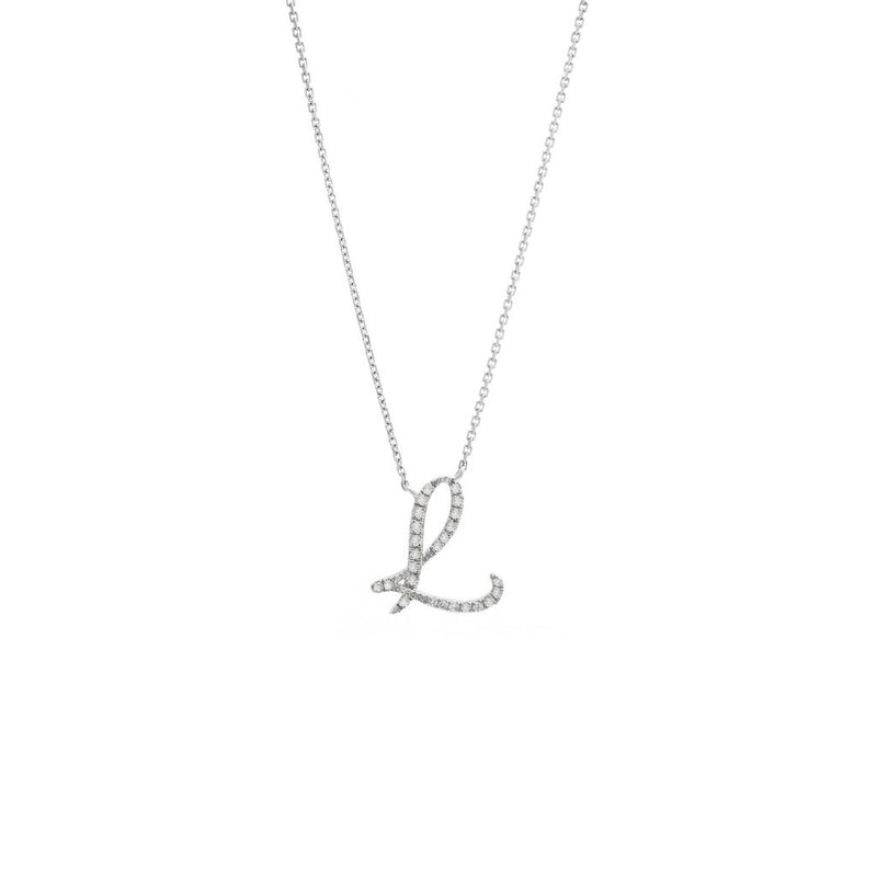 Cursive White Gold Initial Diamond Necklace