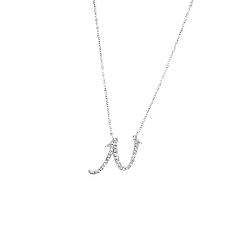 Cursive White Gold Initial Diamond Necklace