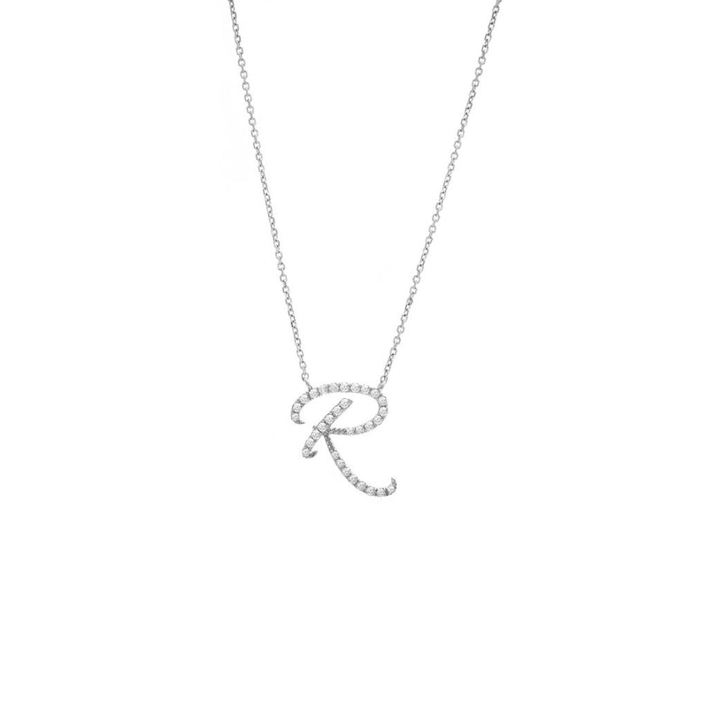 Cursive White Gold Initial Diamond Necklace