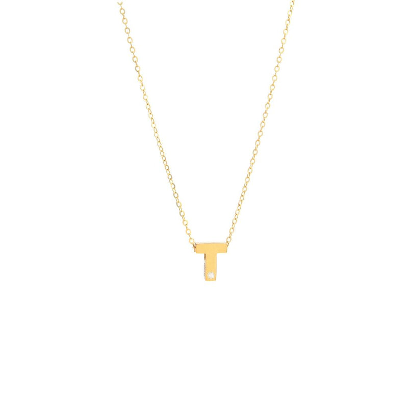 Yellow Gold Round Initial Necklace