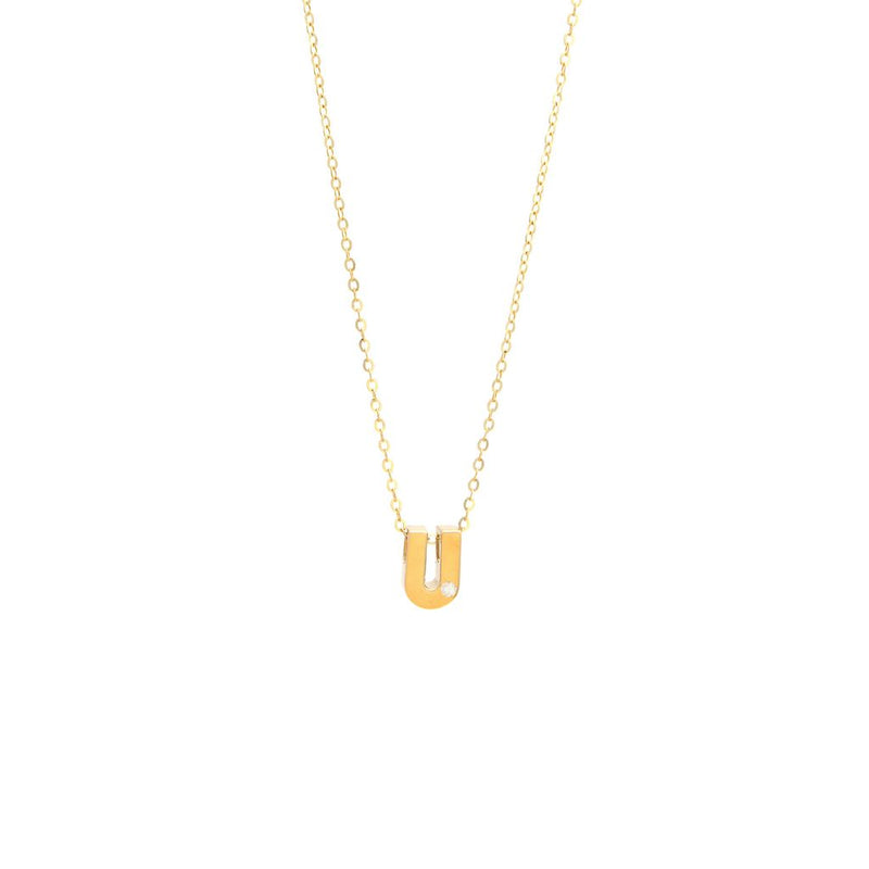 Yellow Gold Round Initial Necklace