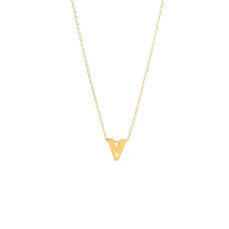 Yellow Gold Round Initial Necklace