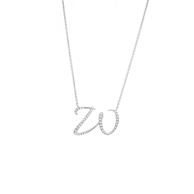 Cursive White Gold Initial Diamond Necklace