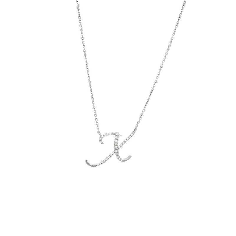 Cursive White Gold Initial Diamond Necklace