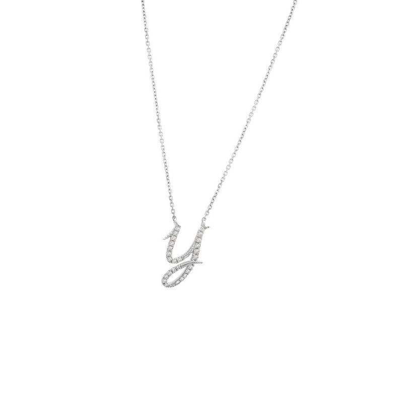 Cursive White Gold Initial Diamond Necklace