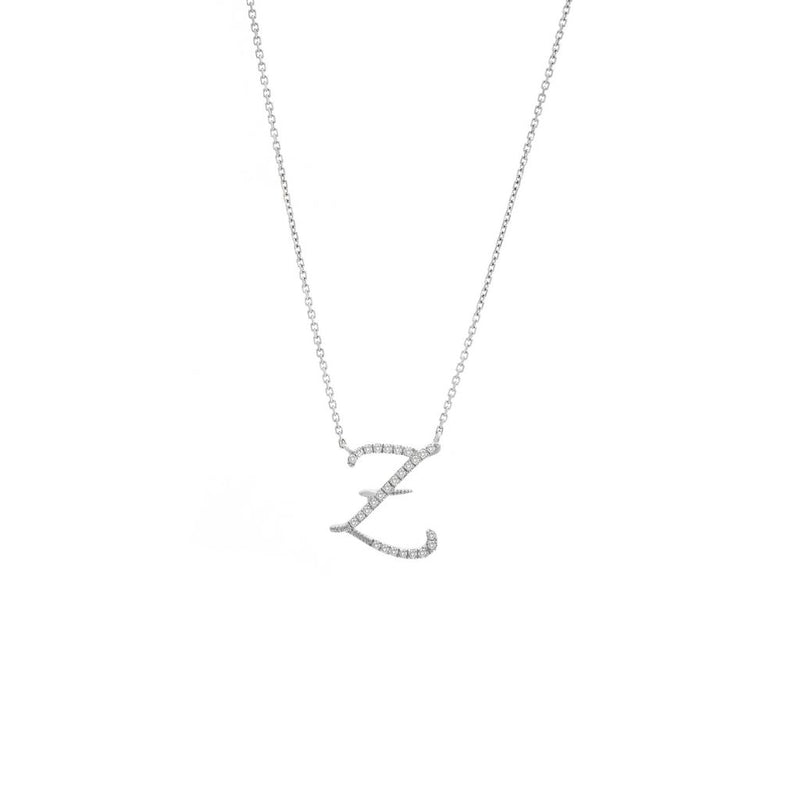 Cursive White Gold Initial Diamond Necklace